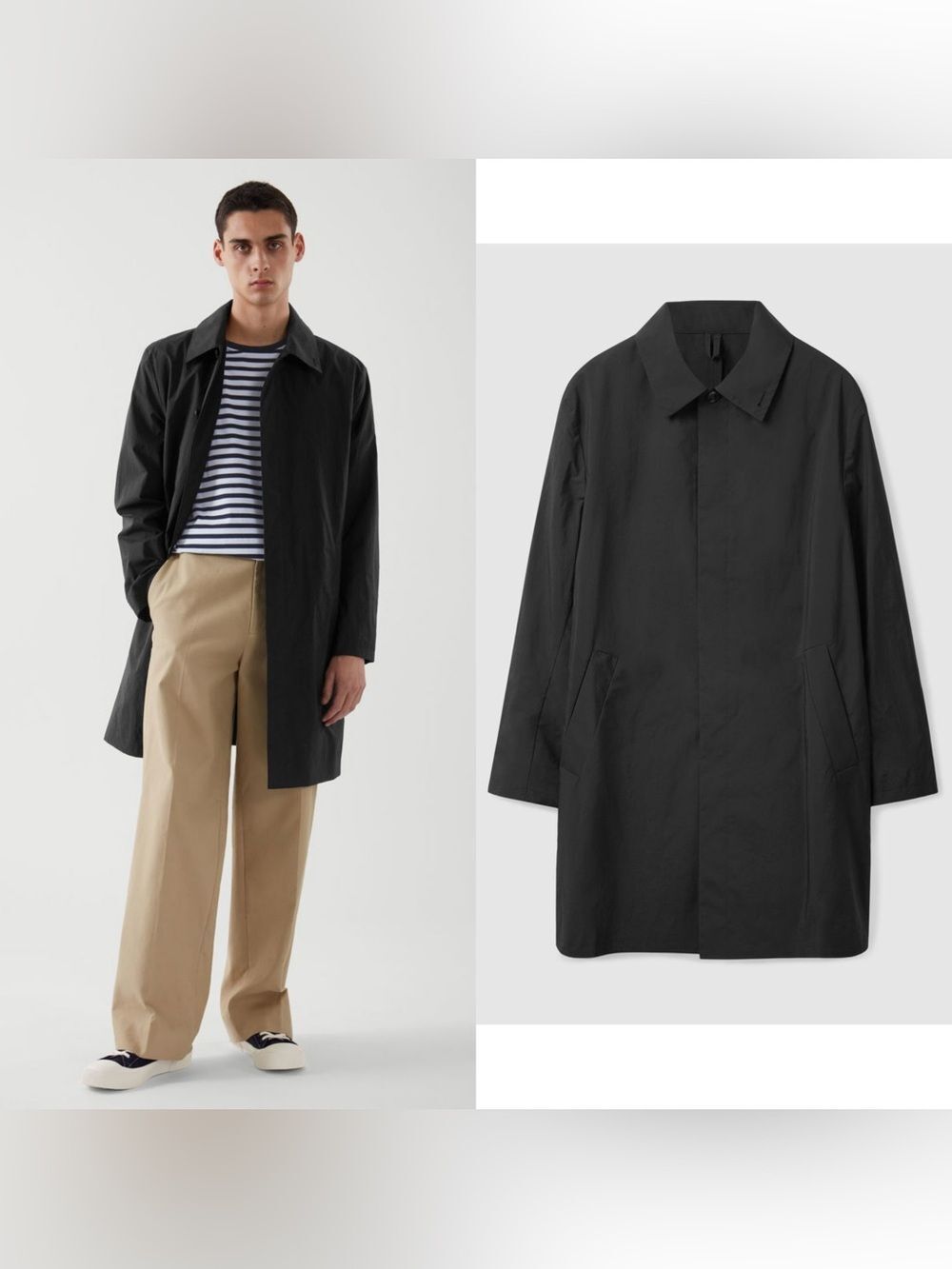 COS UNISEX Nylon Single-Breasted Car Coat in black